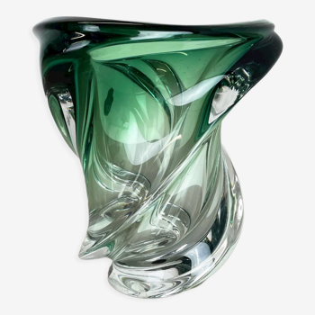 Vase en verre en cristal lourd de 5,1 kg « Wave » par Val Saint Lambert, Belgique Années 1960