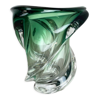 Vase en verre en cristal lourd de 5,1 kg « Wave » par Val Saint Lambert, Belgique Années 1960