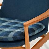 Scandinavian oak and blue wool armchair