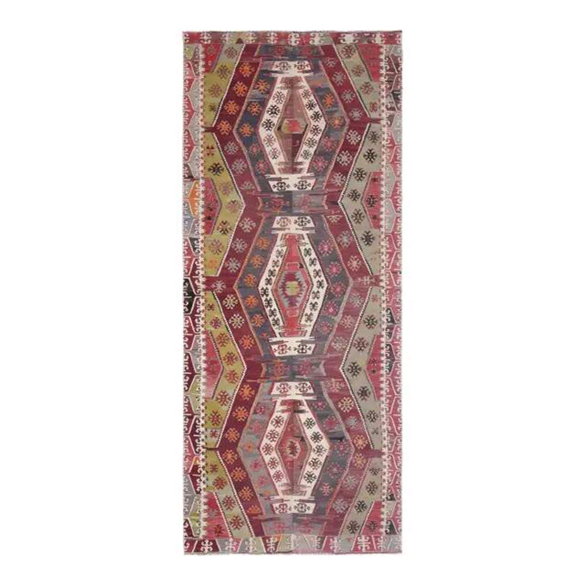 1970s Vintage Turkish Handmade Wool Cotton Colorful Kilim Rug 157x365