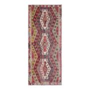 1970s Vintage Turkish Handmade Wool Cotton Colorful Kilim Rug 157x365