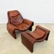 Fauteuil et ottoman cuir havane  P60