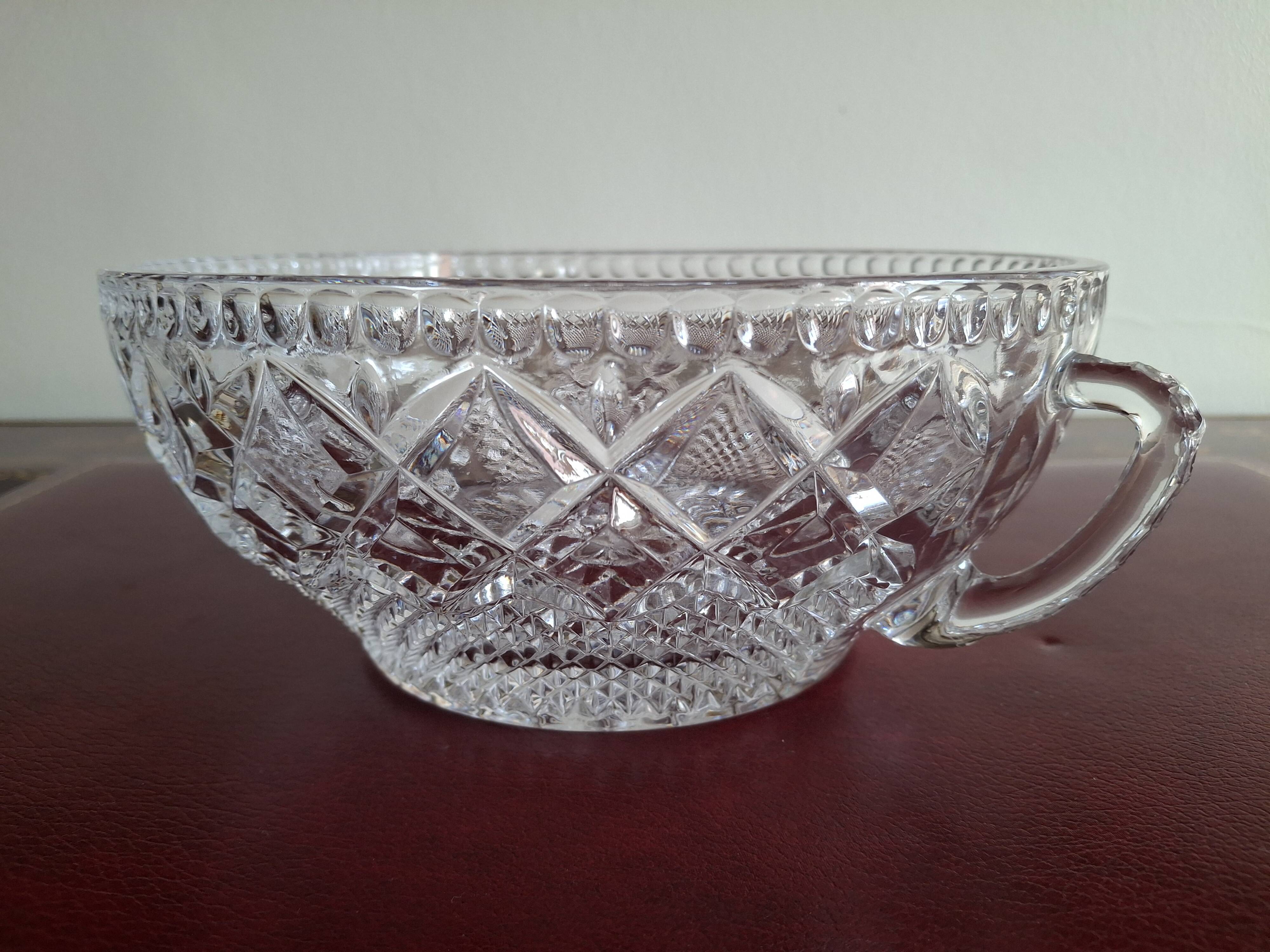Large crystal bowl with 2 handles, diameter 23 cm, height 9.6 cm