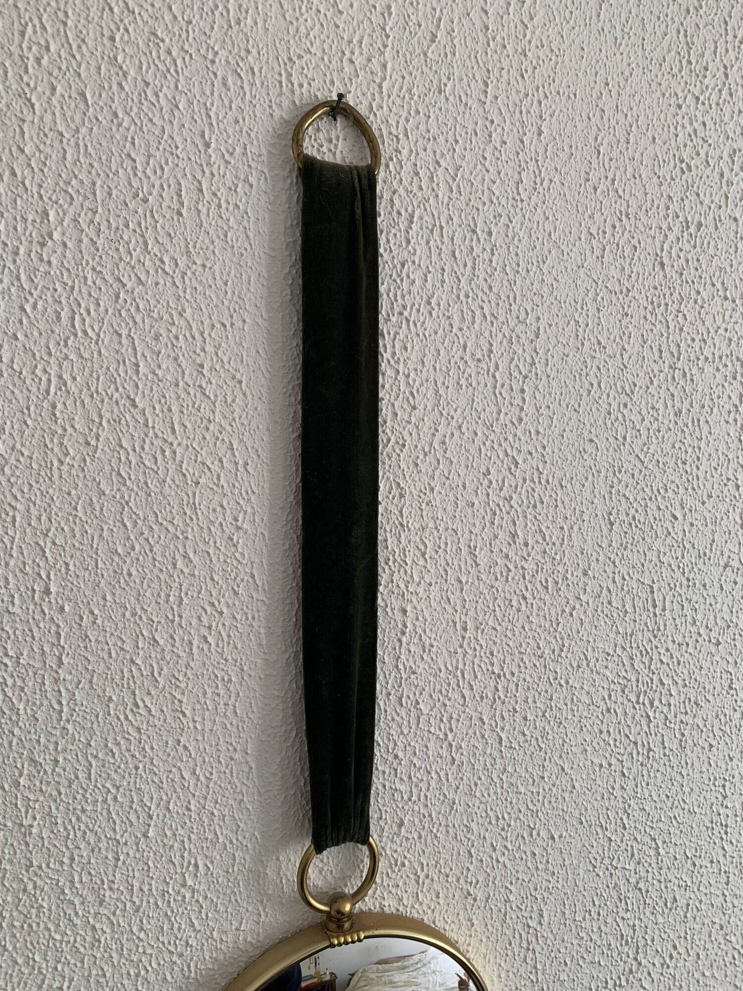 Vintage 1960 witch's eye mirror with green ribbon - 20 x 67 cm