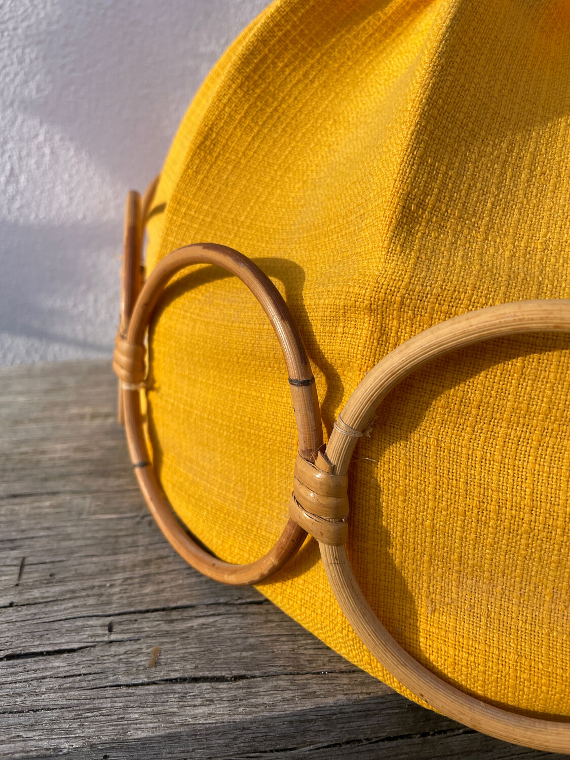 Wooden rattan and fabric suspension