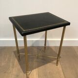 Table d'appoint en laiton et cuir