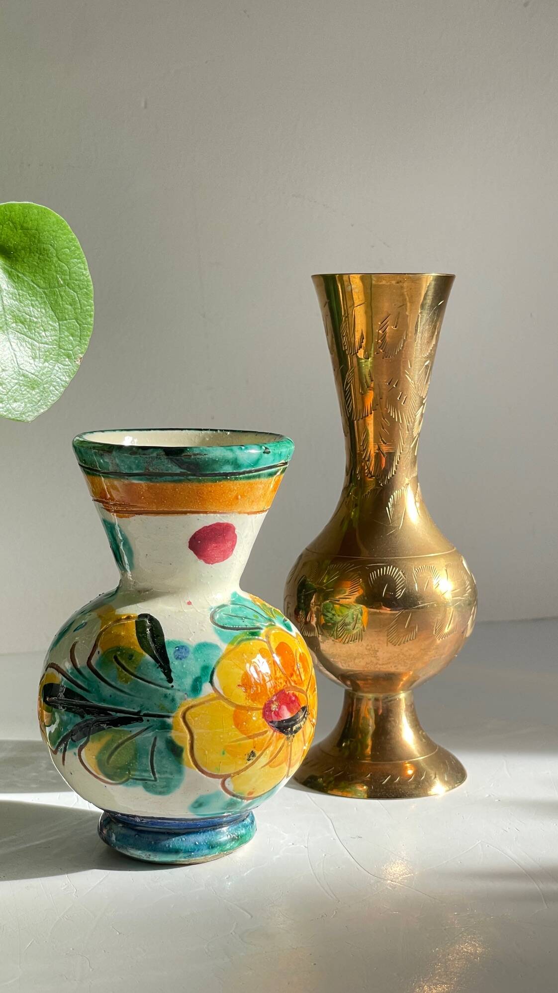 Vases céramique artisanale laiton ciselé vintage