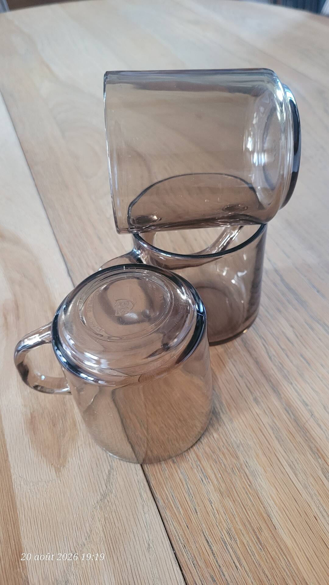 3 Arcoroc BP mugs in smoked glass