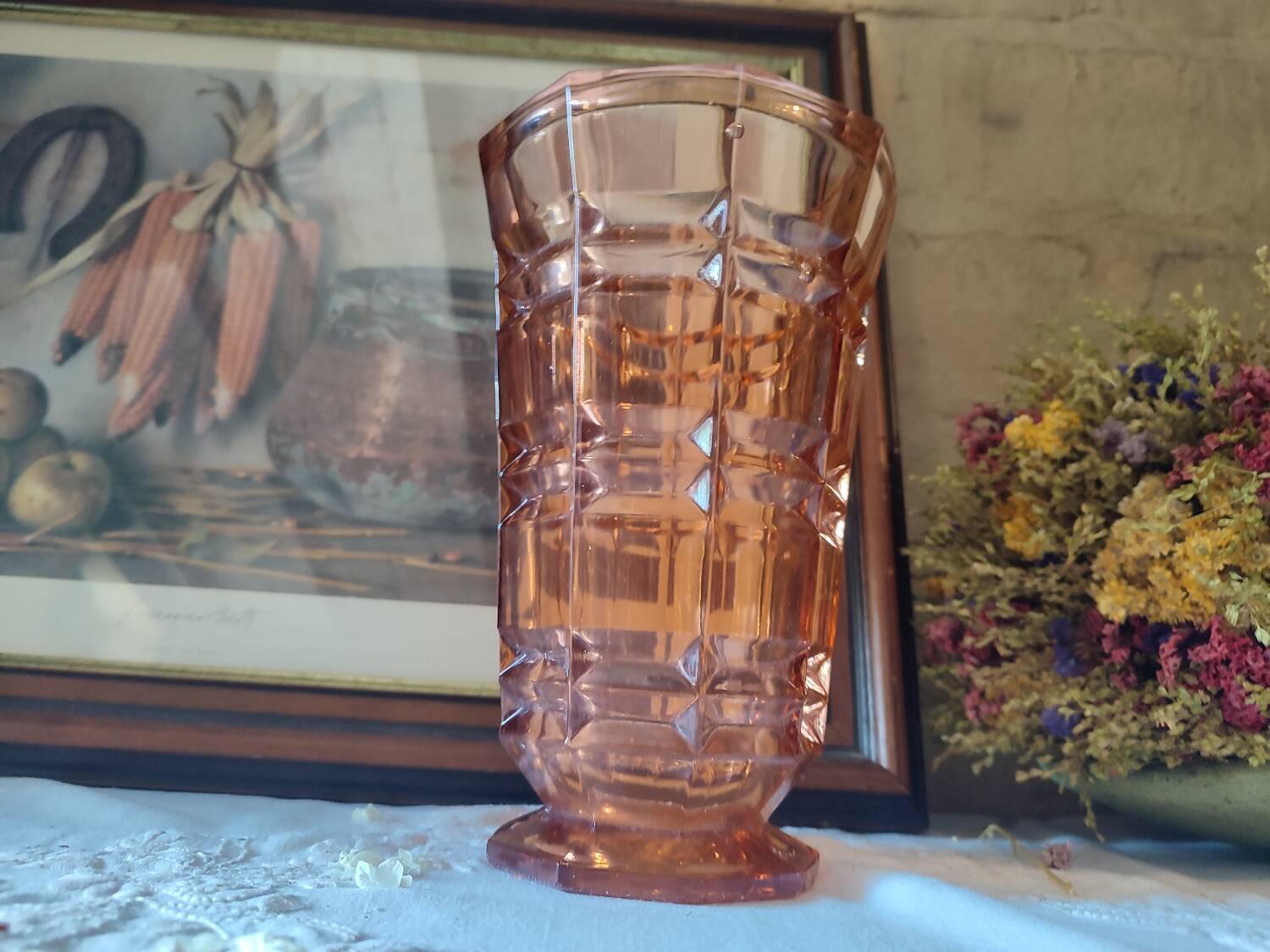 Art Deco style pink molded glass vase