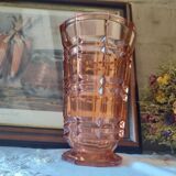 Art Deco style pink molded glass vase
