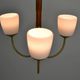 Scandinavian Modern Three-Light Pendant in Brass, Teak and Opaline Glass, 1960s