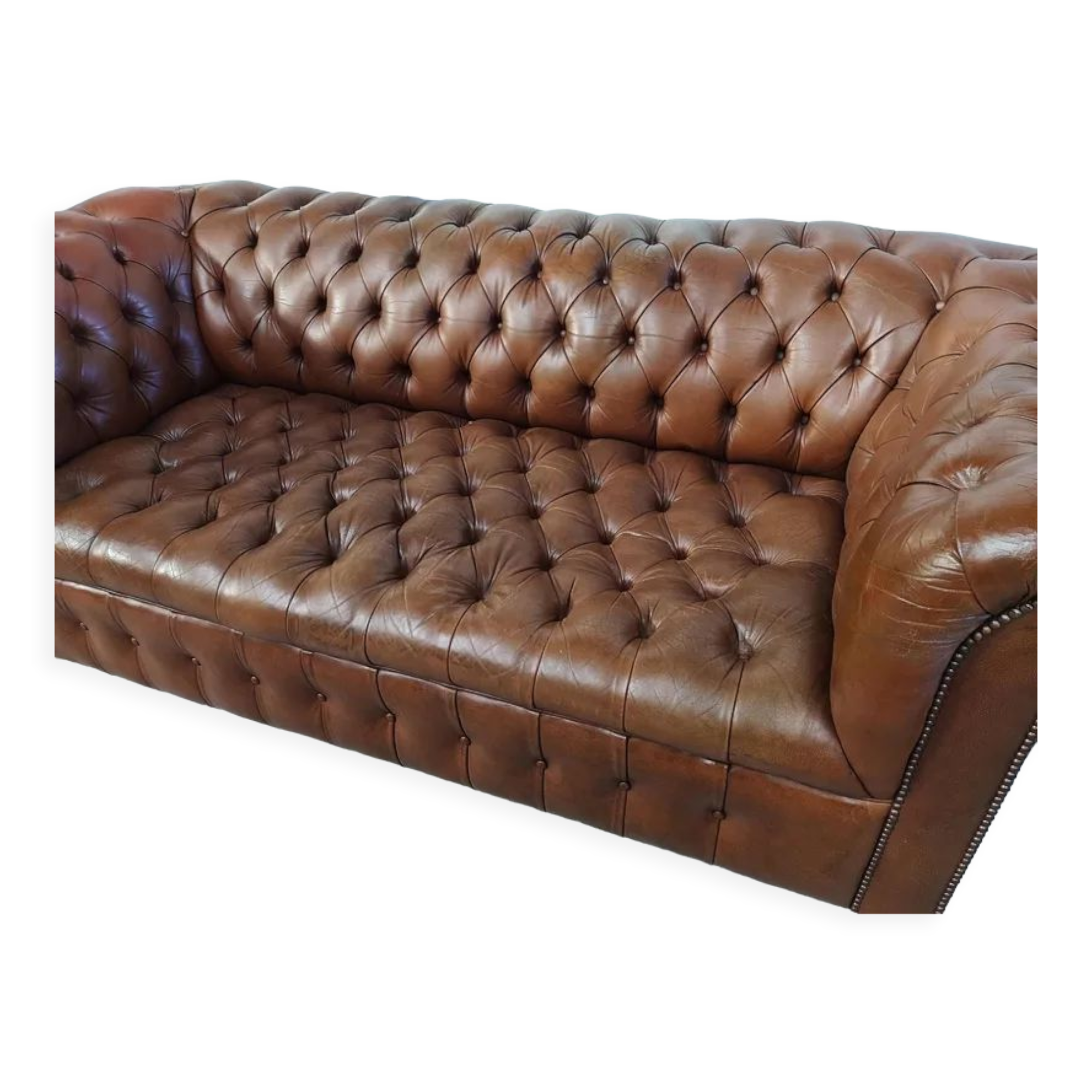 Light brown leather chesterfield sofa
