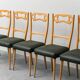 Set of 6 leather and wood chairs from the 1960s, vintage modernist