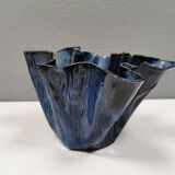 Very special vase in “folded” bluish glazed clay.