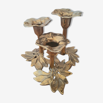Brass candle holder three flowers