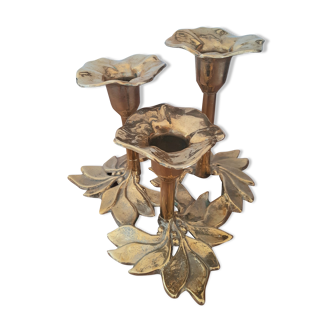 Brass candle holder three flowers