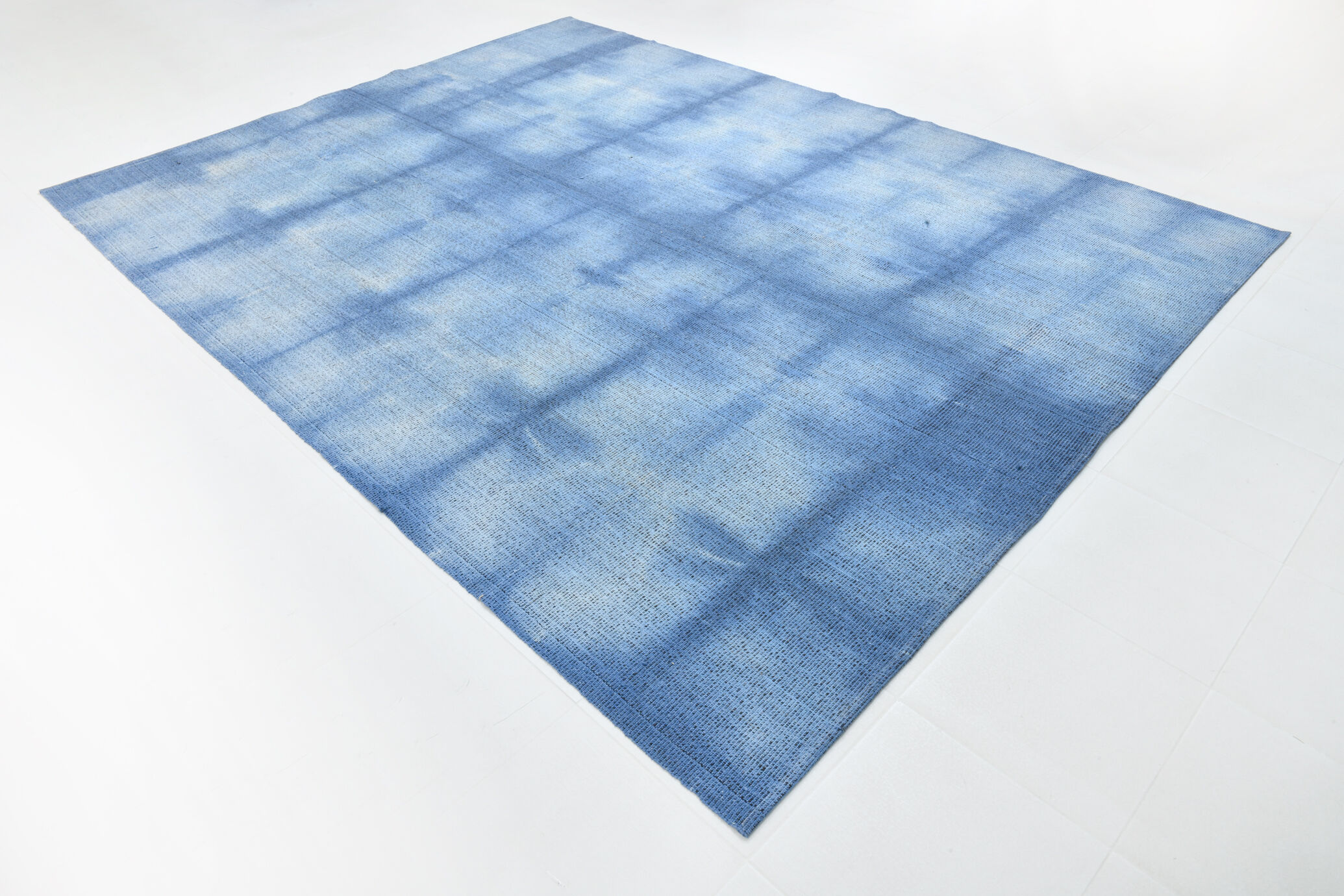 Shades of blue flatweave vintage rug 359x269cm
