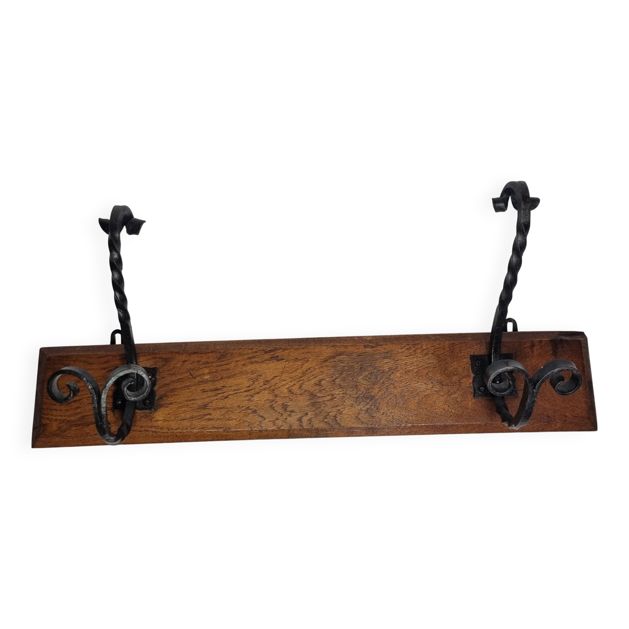 Solid wood and wrought iron wall hook, rustic style, 59 cm