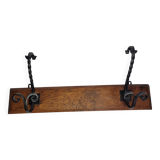 Solid wood and wrought iron wall hook, rustic style, 59 cm
