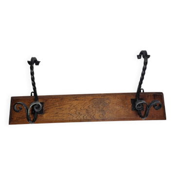 Solid wood and wrought iron wall hook, rustic style, 59 cm