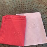 Duo set, consisting of two large pink-dyed cotton and linen towels, embroidered, TK monograms