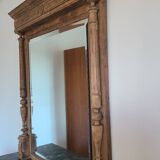 Old trumeau fireplace columns beveled mercury mirror raw solid wood rectangular molded beveled moldings