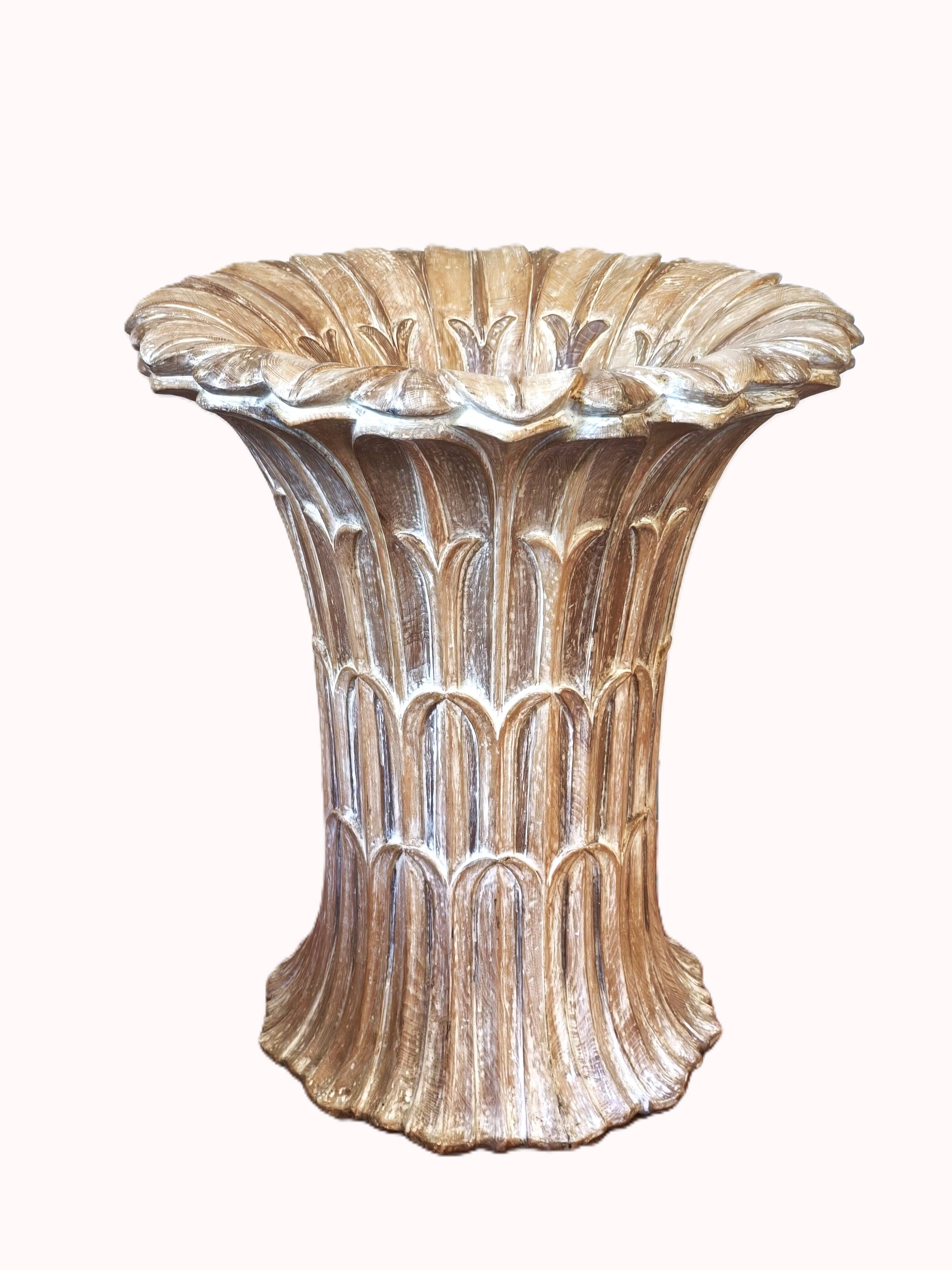 Italian dining table in carved oak with a glass top, vintage.