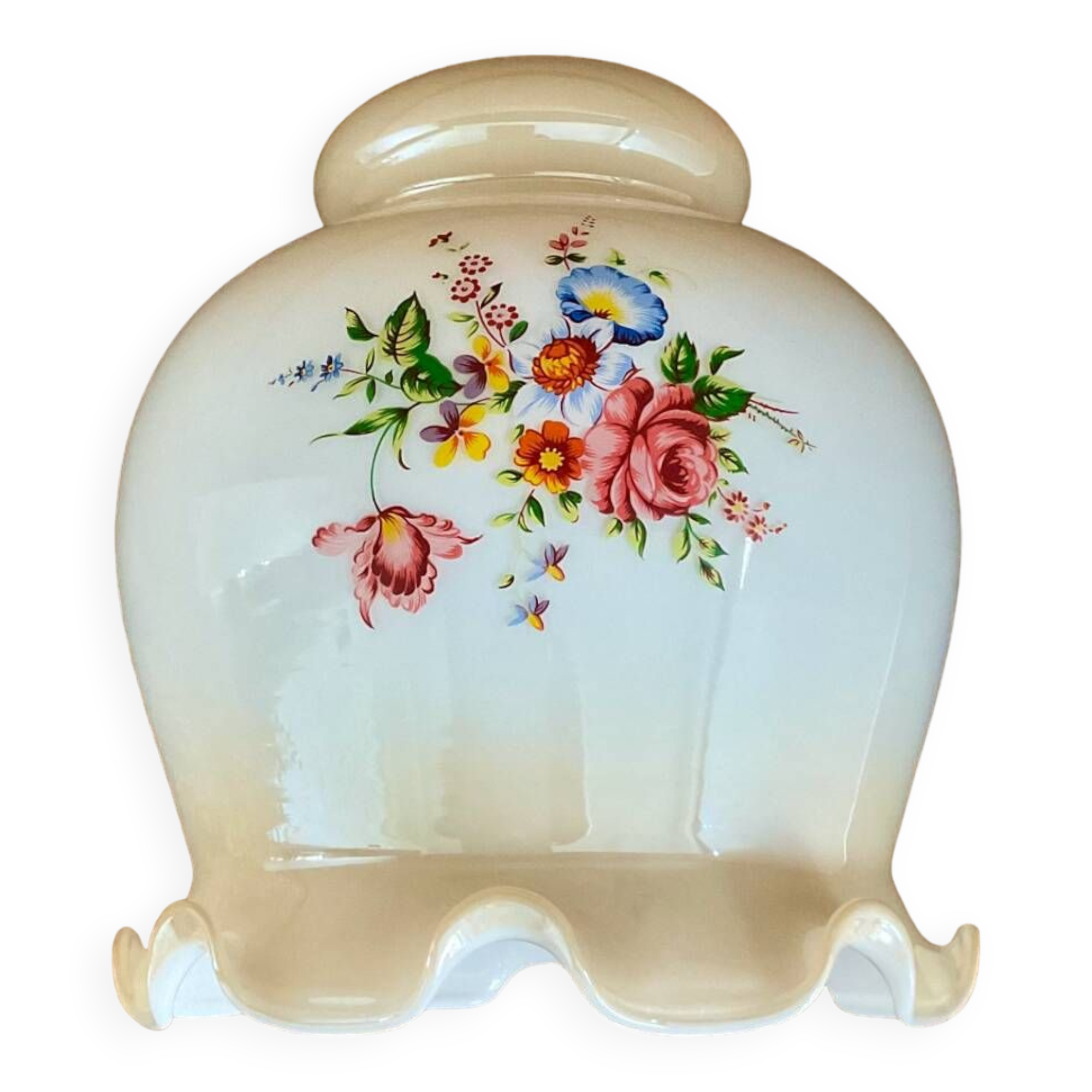 Opaline glass globe pendant light with flowers