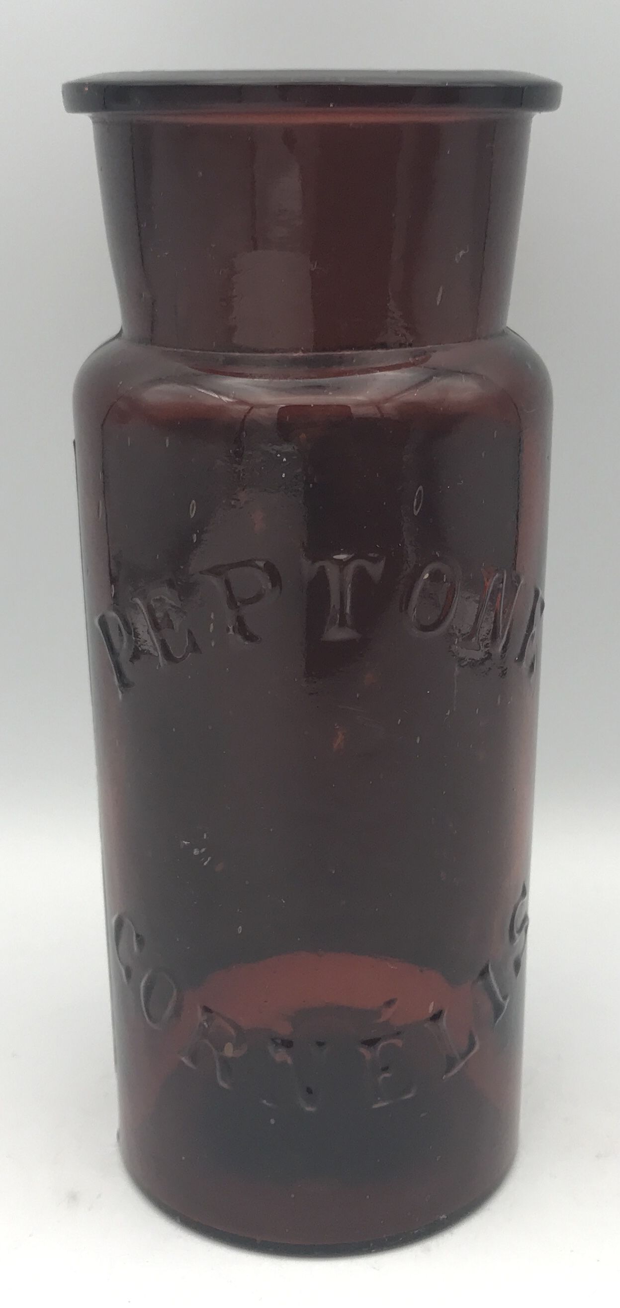 Jar old pot of pharmacy of hospitals in brown glass "peptone cornelis"