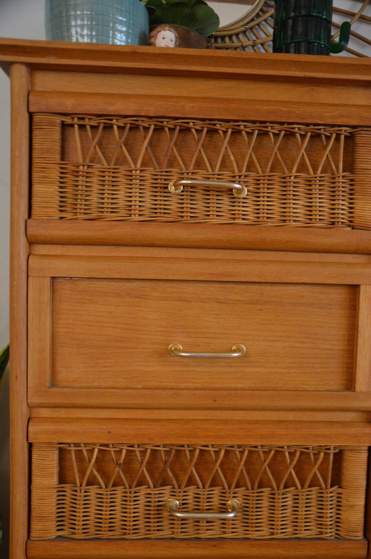 50s oak and rattan chiffonier