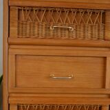 50s oak and rattan chiffonier