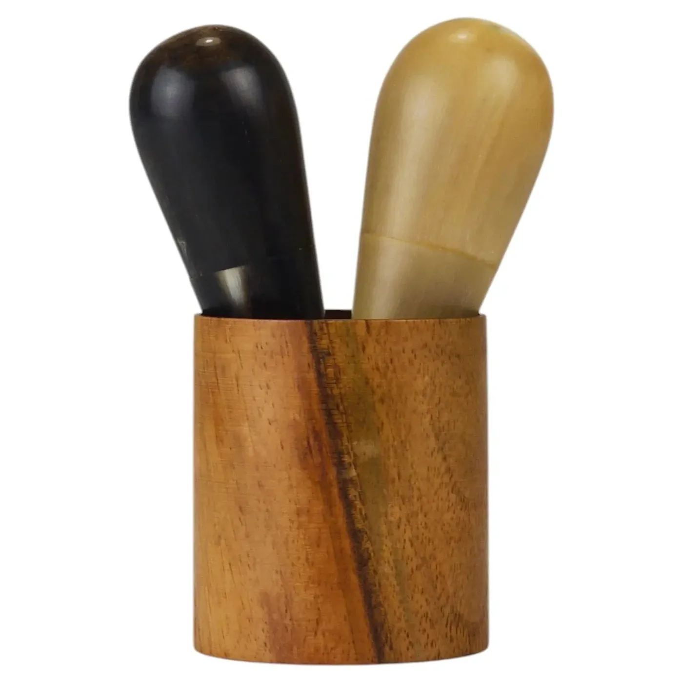 Carl Aubock II "The Bombs" salt and pepper shakers, walnut & horn, 1950s