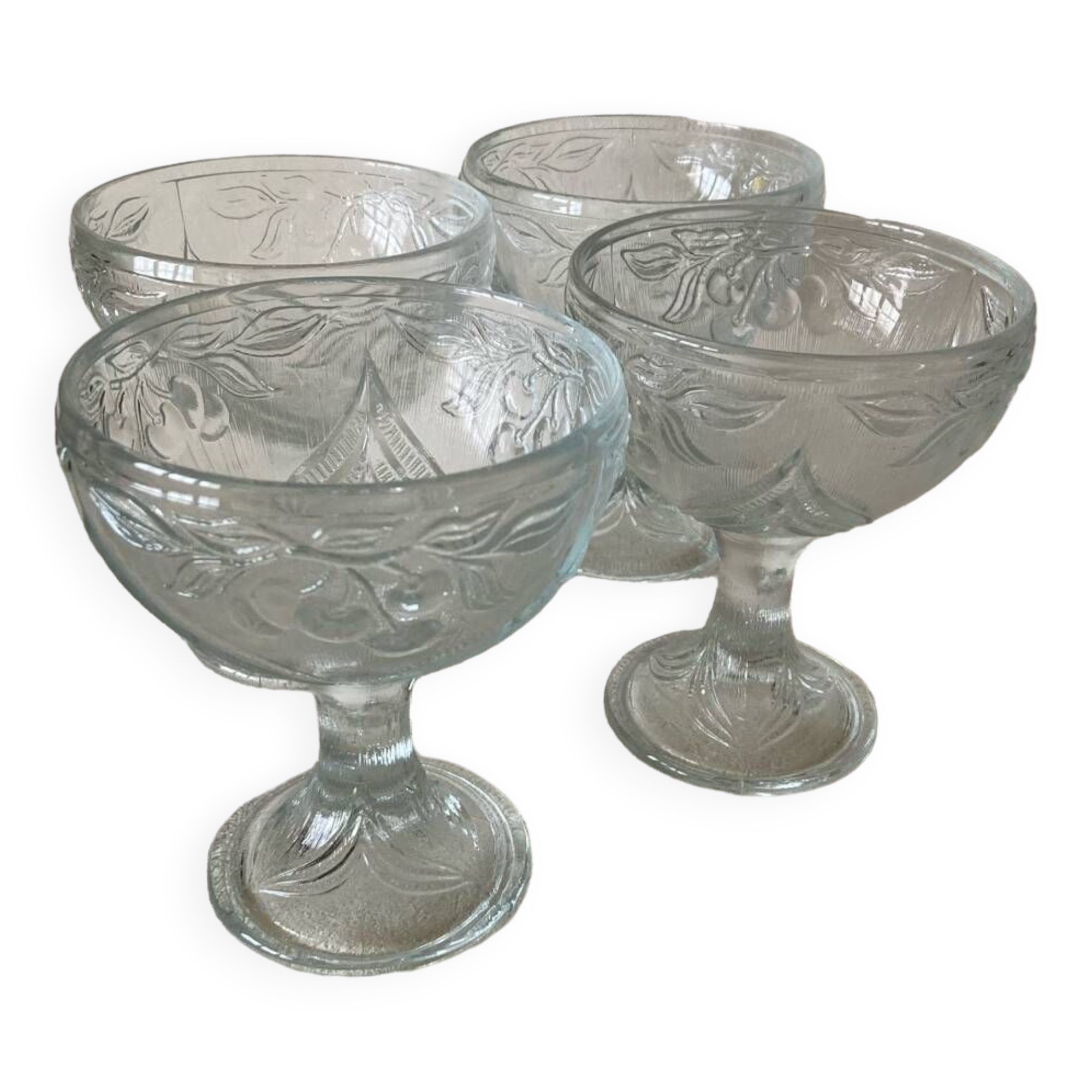 4 molded glass ice cream cups