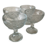 4 coupes à glace en verre  moulé
