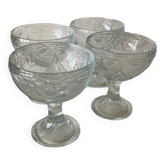 4 molded glass ice cream cups