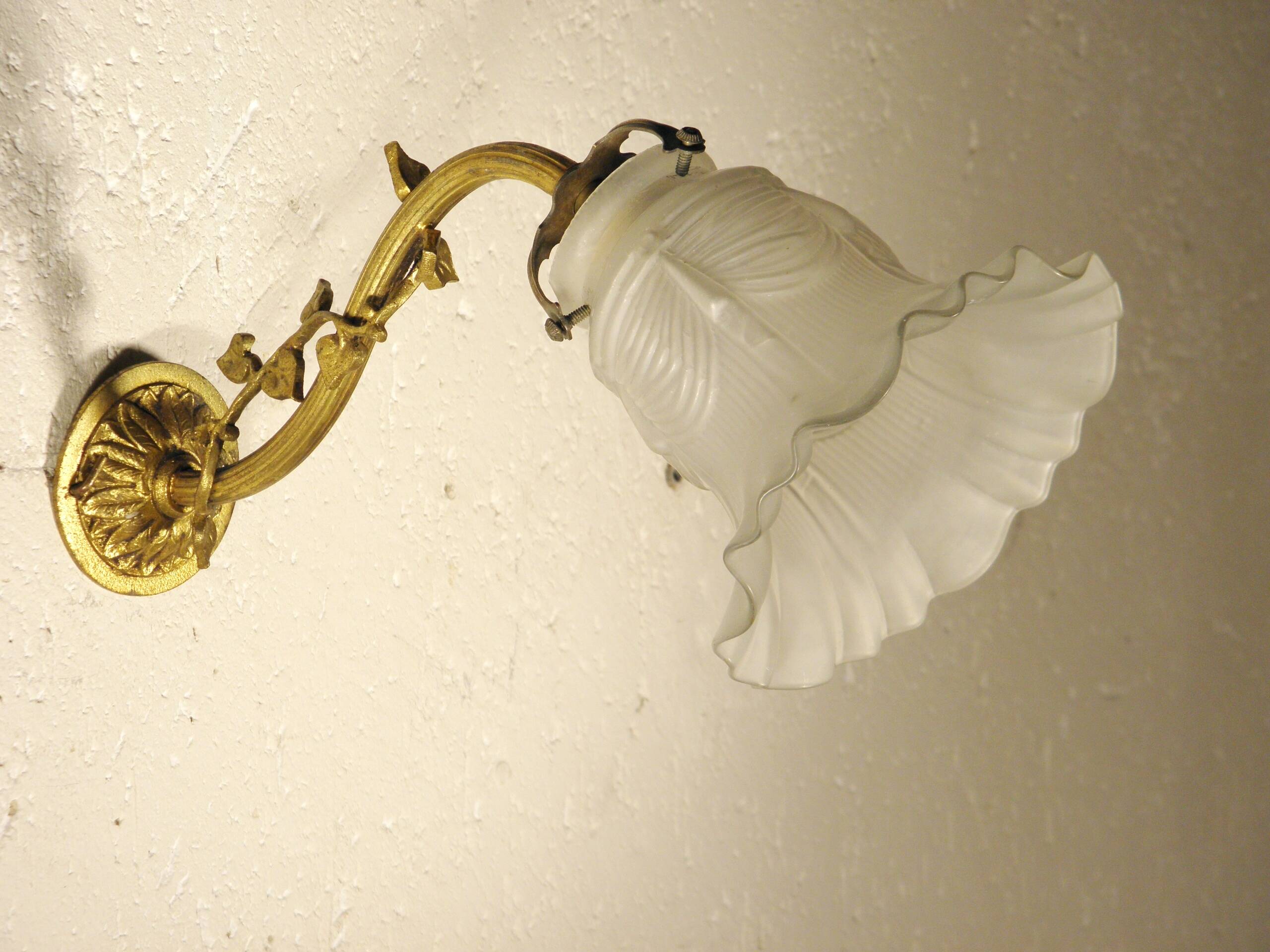 Brass and glass swan neck wall light