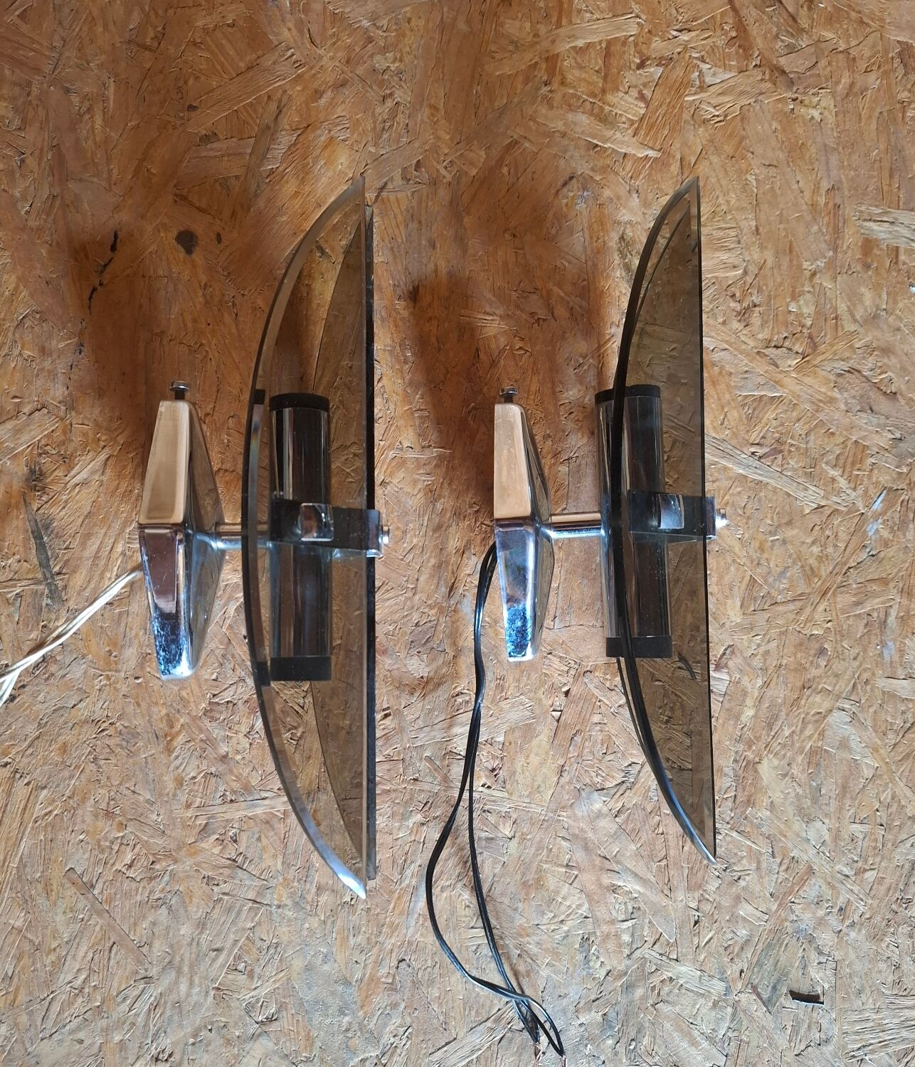 Smoked glass wall lights