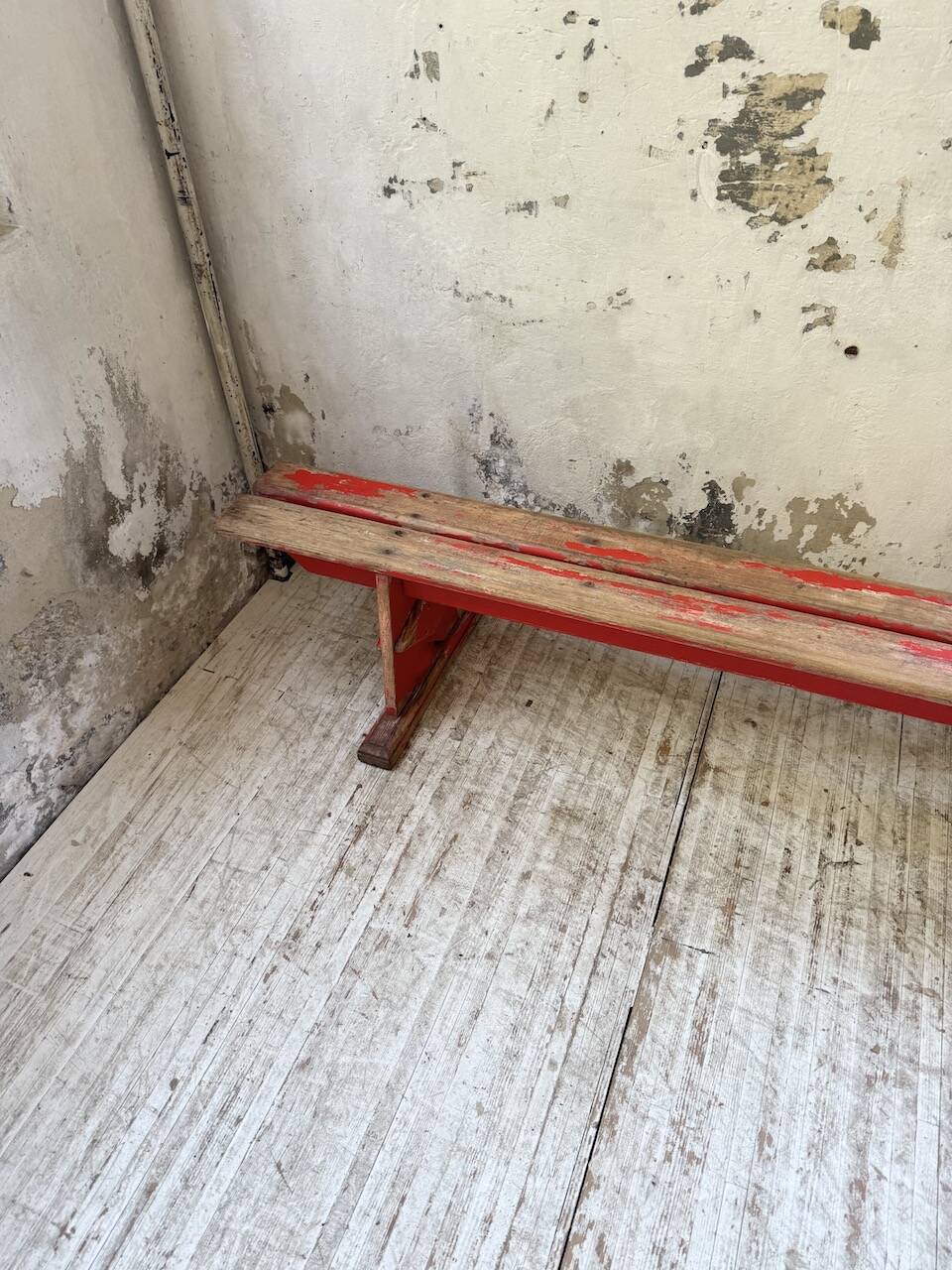 1950s oak bench with red patina, 2m