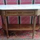 Louis XVI style half-moon console with veined white marble and drawer