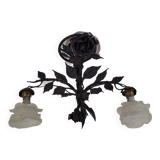 Chandelier with wrought iron and glass rose patterns