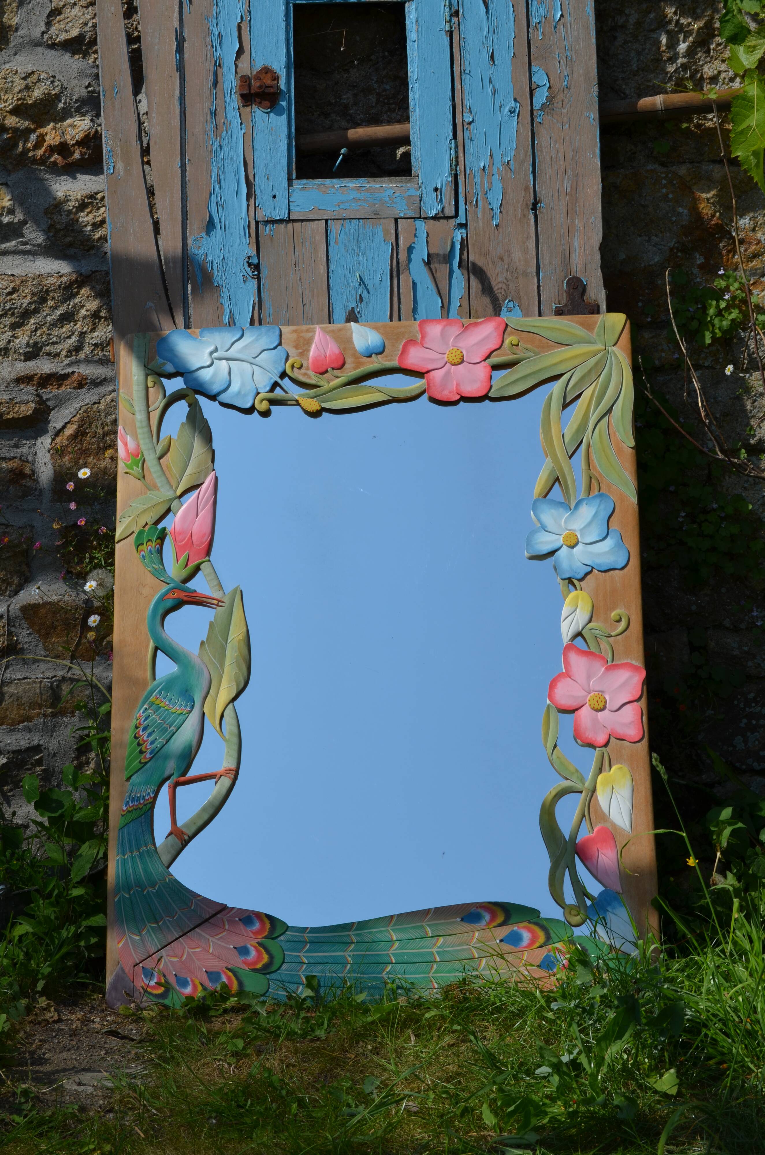 Carved wooden mirror "The Peacock"