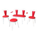 Vintage garden set 1968 white metal and red faux leather, set of 4 (2 chairs, bench, table)