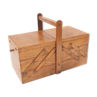 Golden oak sewing cart