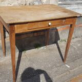 Raw wood farm table with drawer