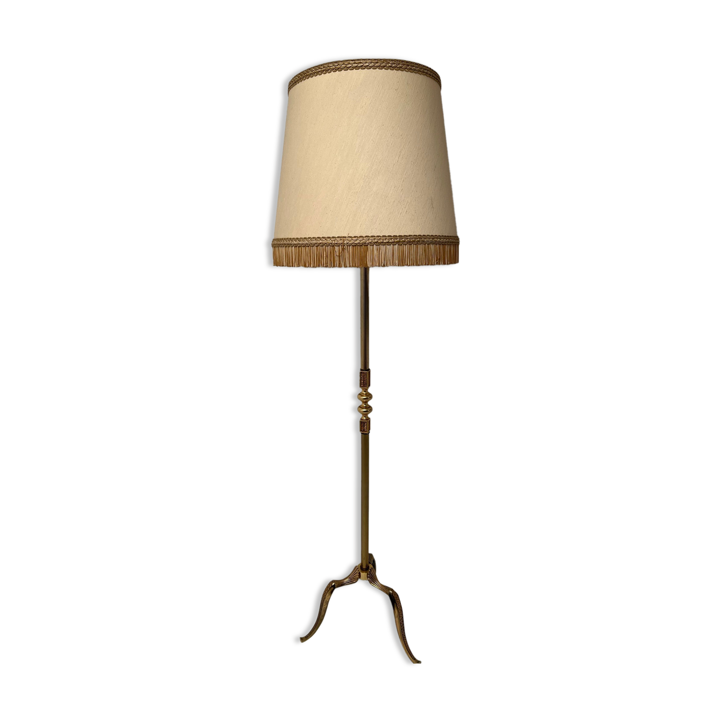 Vintage gilded brass tripod floor lamp