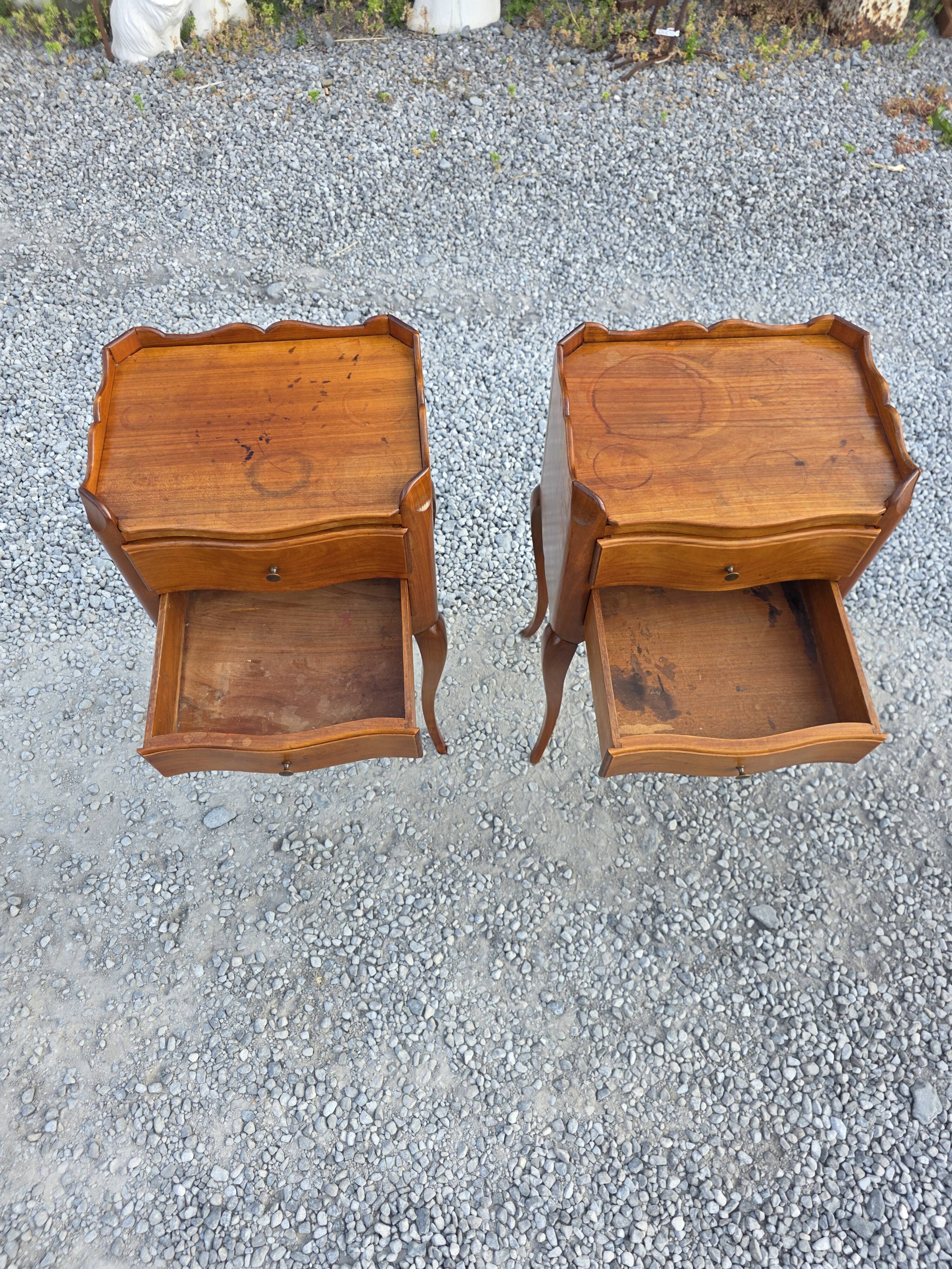 Pair of Louis XV style bedside tables in solid cherry wood.