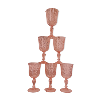 Lot of 6 pink water glasses rosaline luminarc arcoroc 16cm vintage