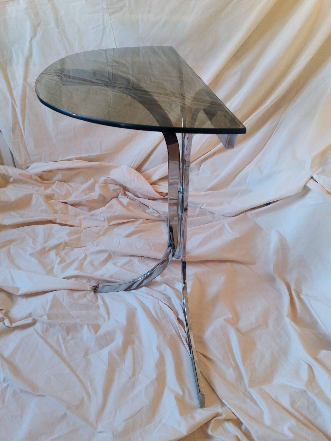 Vintage 1970s glass and chrome wall console