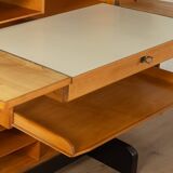 Classic home office from the 1950s, walnut veneer, illuminated interior