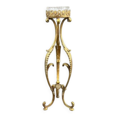 Cendrier sur pied en bronze doré et cristal, XXe Siècle